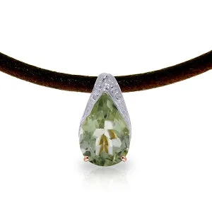 14K Solid Rose Gold & Leather Necklace w/ Green Amethyst