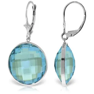 14K Solid White Gold Leverback Earrings Round Blue Topaz Certified