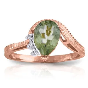 1.52 Carat 14K Solid Rose Gold Ring Diamond Green Amethyst