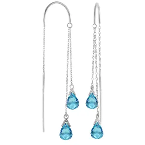 2.5 Carat 14K Solid White Gold Threaded Dangles Earrings Blue Topaz