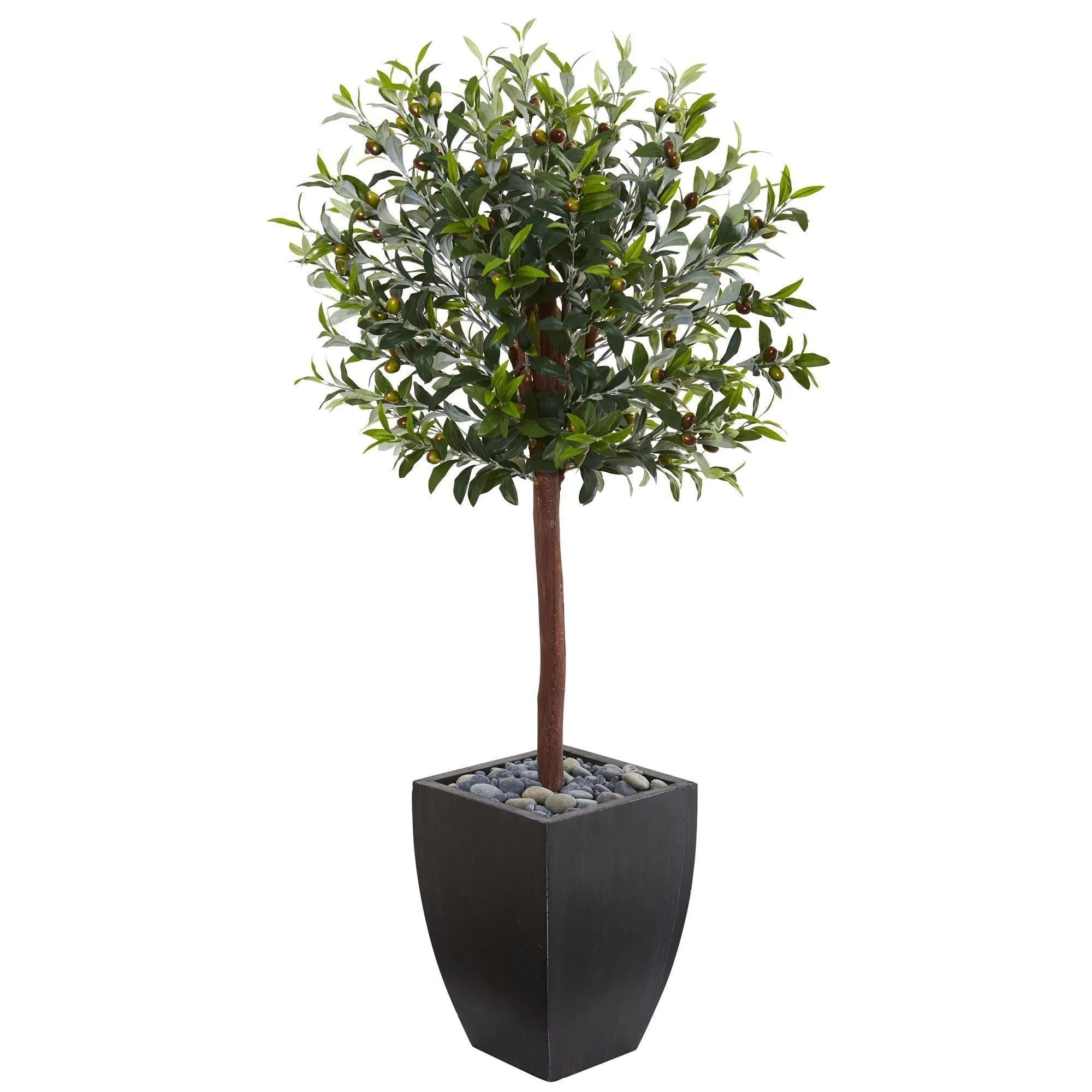 4.5’ Olive Topiary Artificial Tree in Black Washed Planter