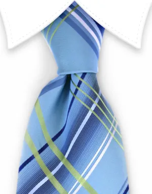 Aqua, Lime Green & Navy Stripe Plaid Tie