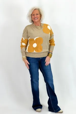 Beige Orange Floral Print Long Sleeve Top