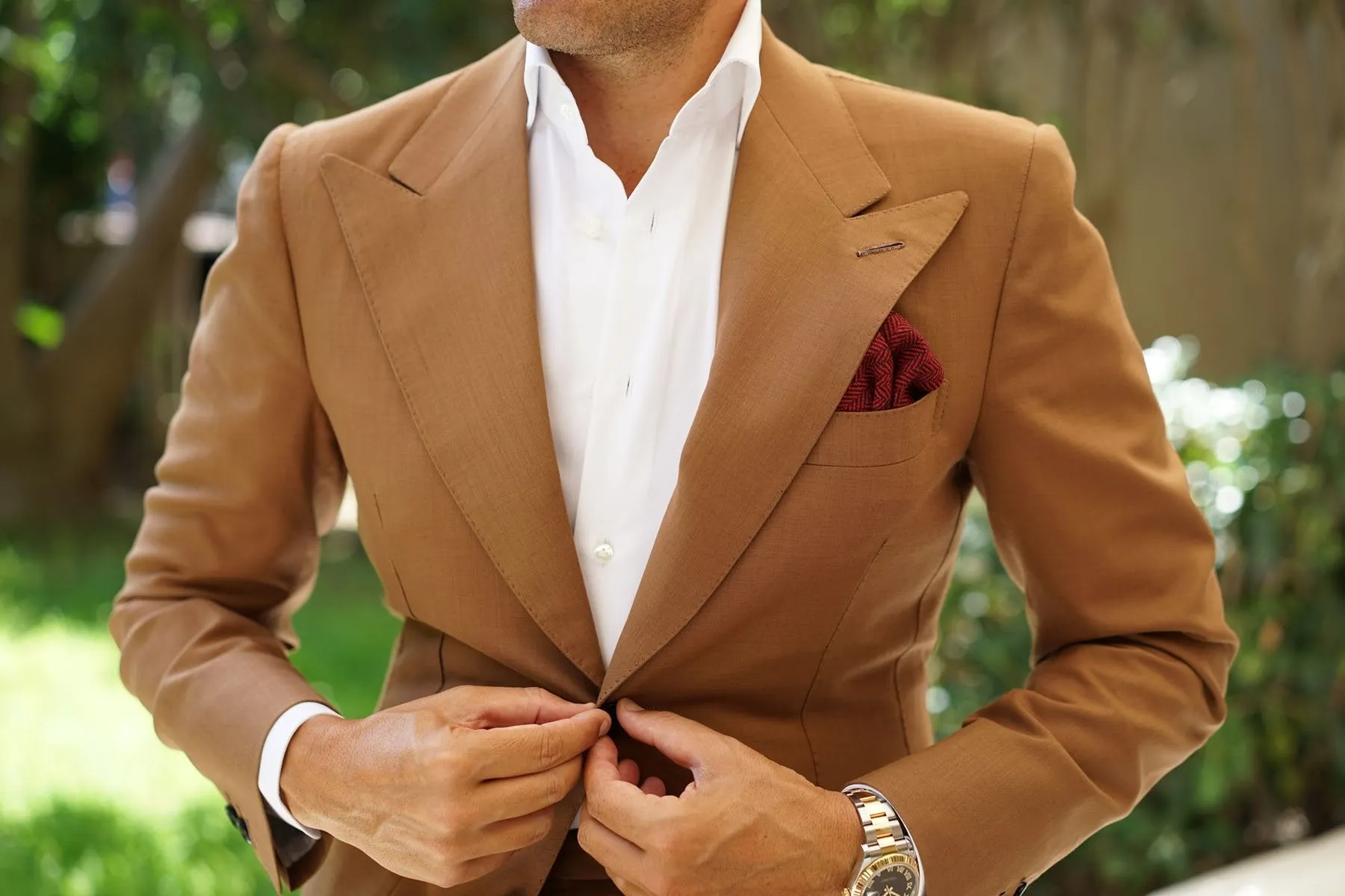 Black & Red Herringbone Wool Pocket Square