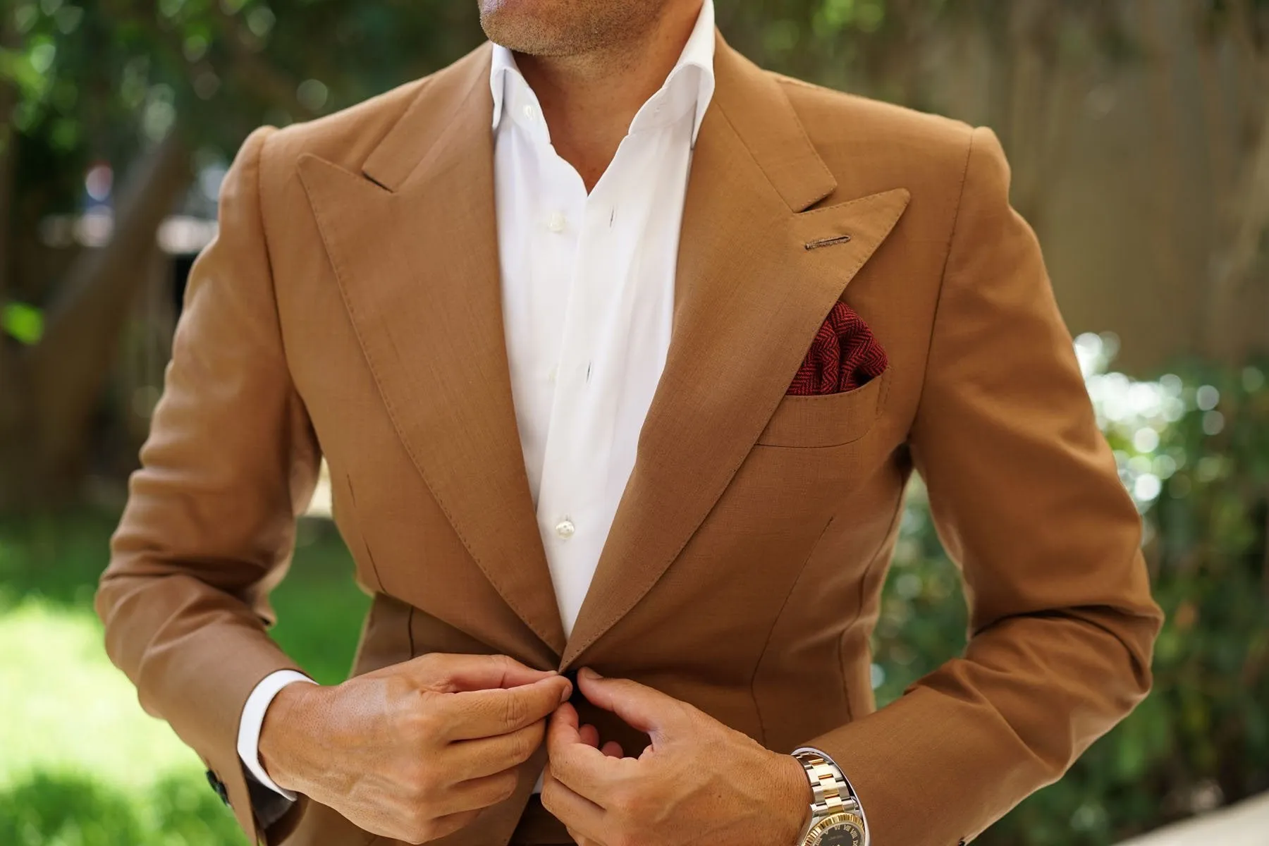 Black & Red Herringbone Wool Pocket Square