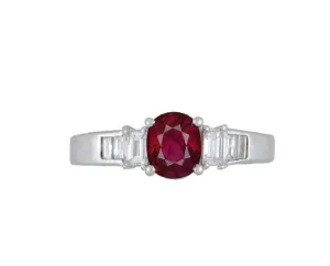 Burmese Ruby Diamond Platinum Ring, GIA Certified