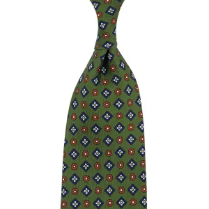 Floral Printed Silk Tie - Olive - Hand-Rolled