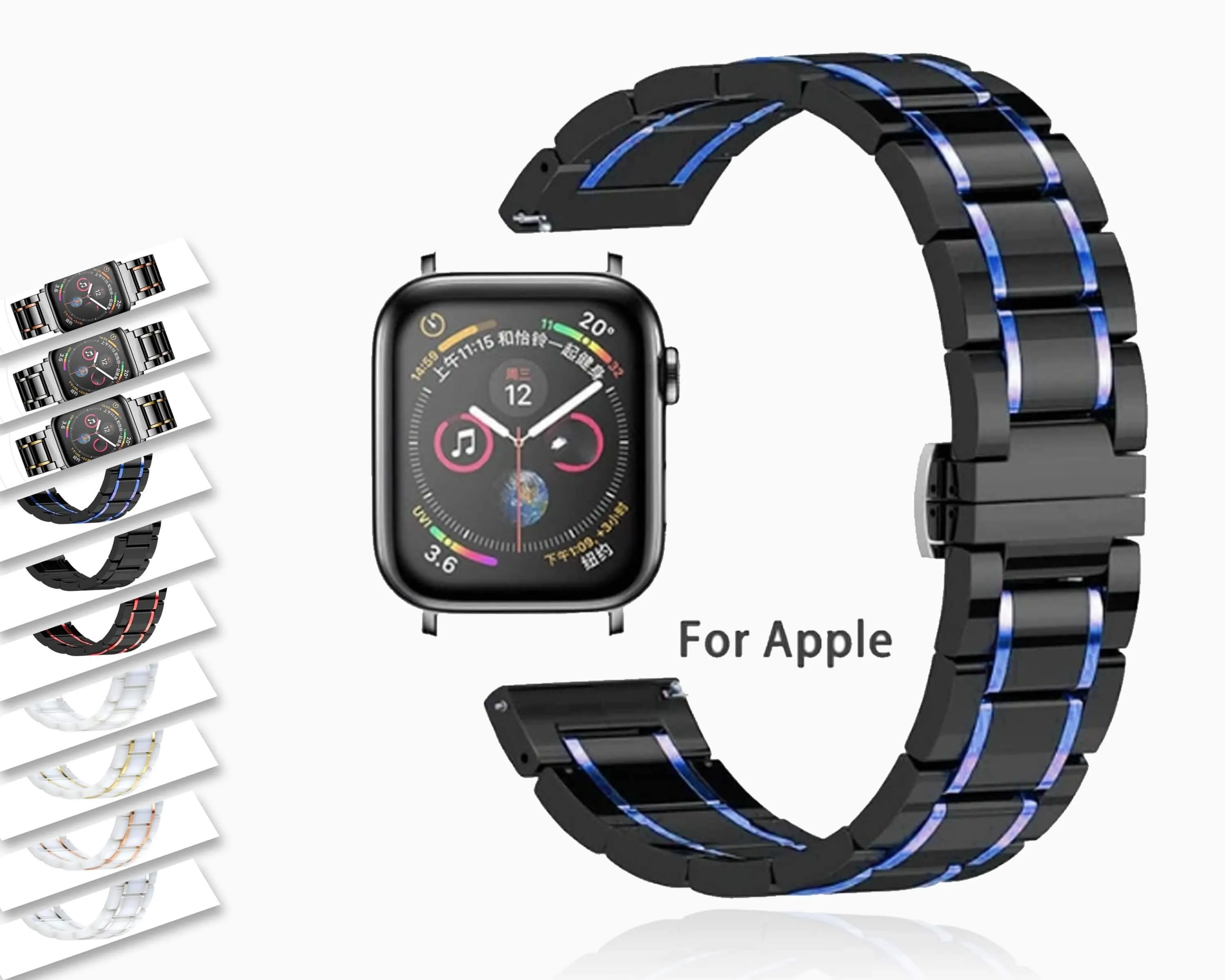 Luxury Shiny Mens Black Strap, Apple Watch Band for men Ultra 8 7 6