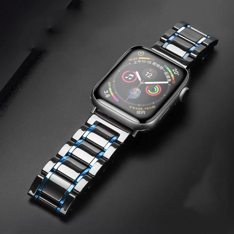 Luxury Shiny Mens Black Strap, Apple Watch Band for men Ultra 8 7 6