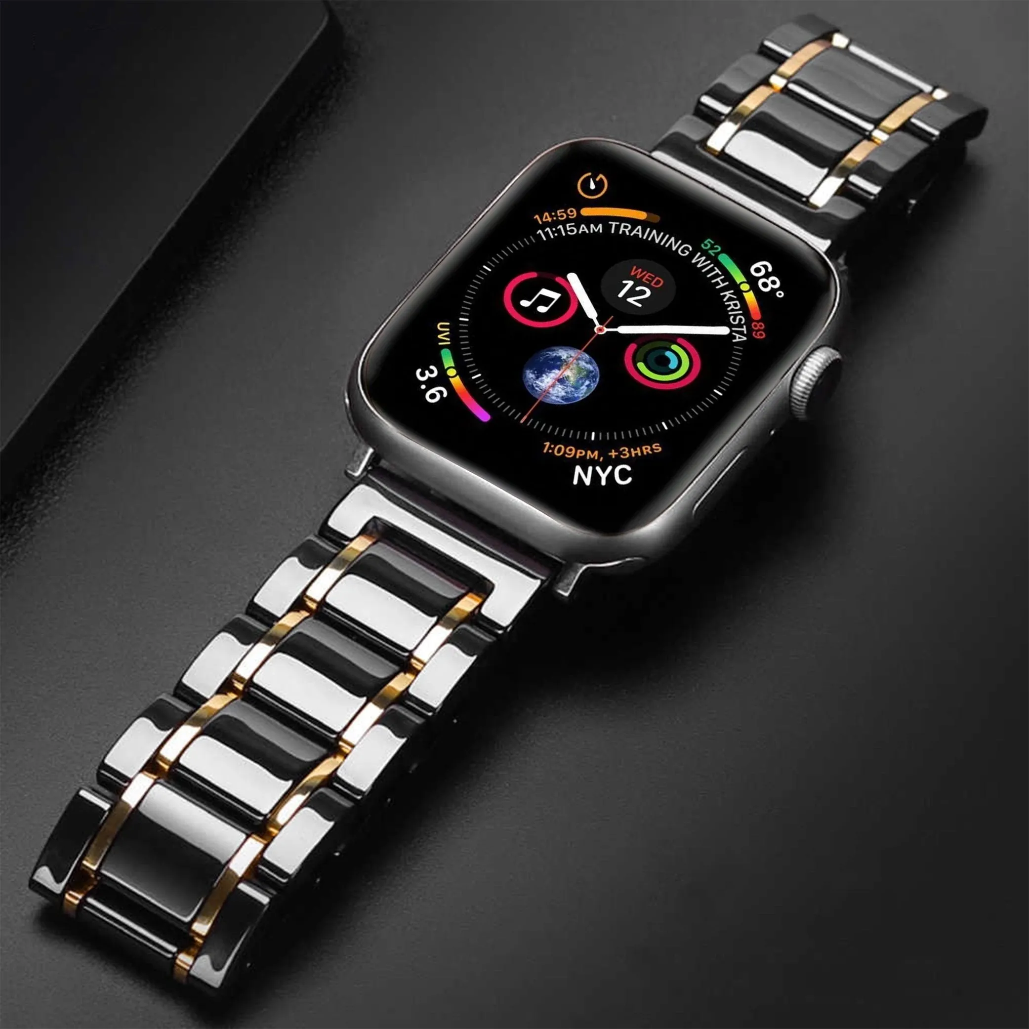 Luxury Shiny Mens Black Strap, Apple Watch Band for men Ultra 8 7 6