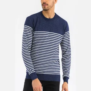 Navy Full Knit Striped Sweater