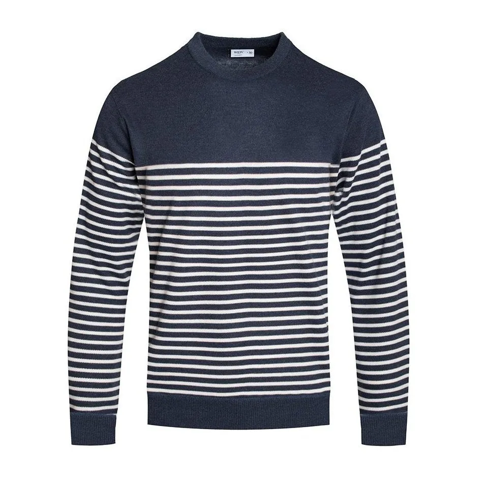 Navy Full Knit Striped Sweater