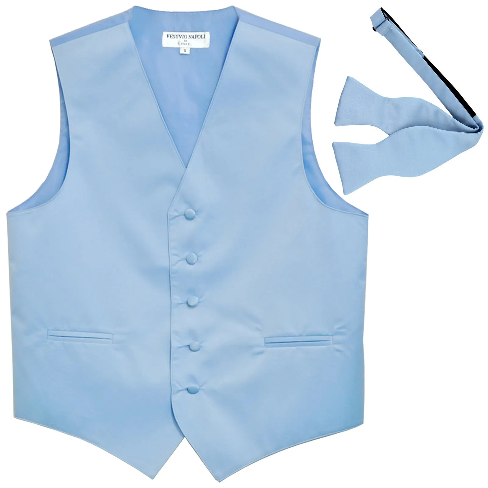 New Men's Formal Vest Tuxedo Waistcoat with free style selftie Bowtie light blue