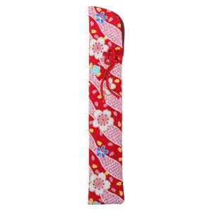 Pretty Red Floral Japanese Folding Fan Case