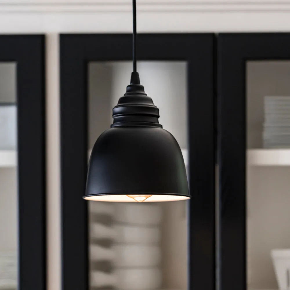 Small Matte Black Metal Dome Instant Pendant Recessed Can Conversion Kit