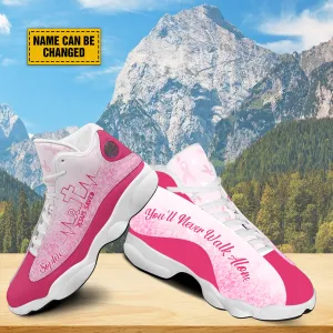 Teesdily | Breast Cancer Warrior Personalized Basketball Shoes Jesus Saved Heartbeat Running Shoes You'll Never Walk Alone Breast Cancer Support Gift