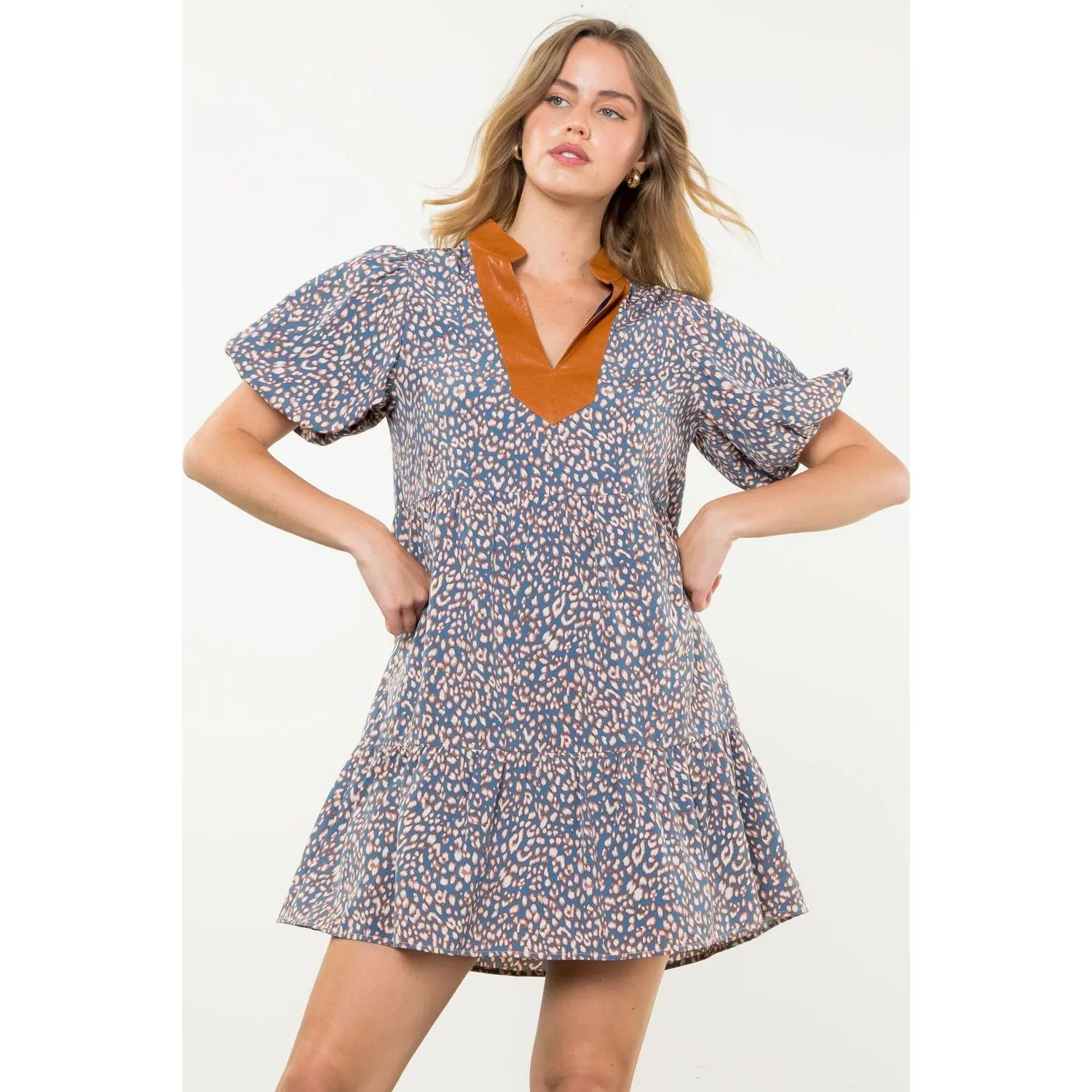 Twila Puff Sleeve Print Midi THML Dress