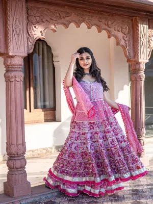 Women Pink Cotton Sleeves Less Anarkali Sharara Set With Dupatta